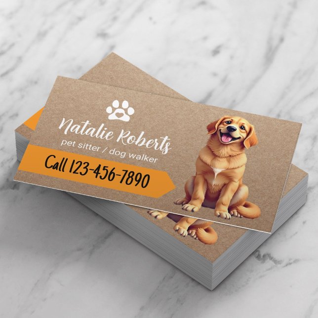 Carte De Visite Chien Sitter Marcher Joyeux Golden Retriever (Créateur téléchargé)