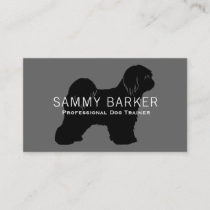 Carte De Visite Chien tibétain Terrier Silhouette noir sur gris