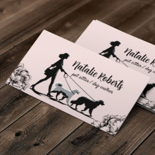 Carte De Visite Chien Walker Animal Sitter Girl Walking Chiens Blu