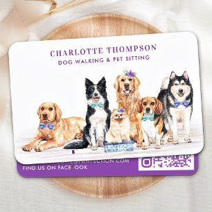 Carte De Visite Chien Walker Animal Sitter Groomer Aquarelle QR Co