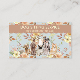 Carte De Visite Chiens Aquarelle Fleurs de Printemps