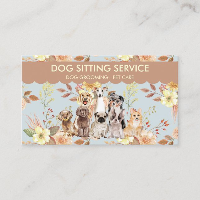 Carte De Visite Chiens Aquarelle Fleurs de Printemps (Devant)