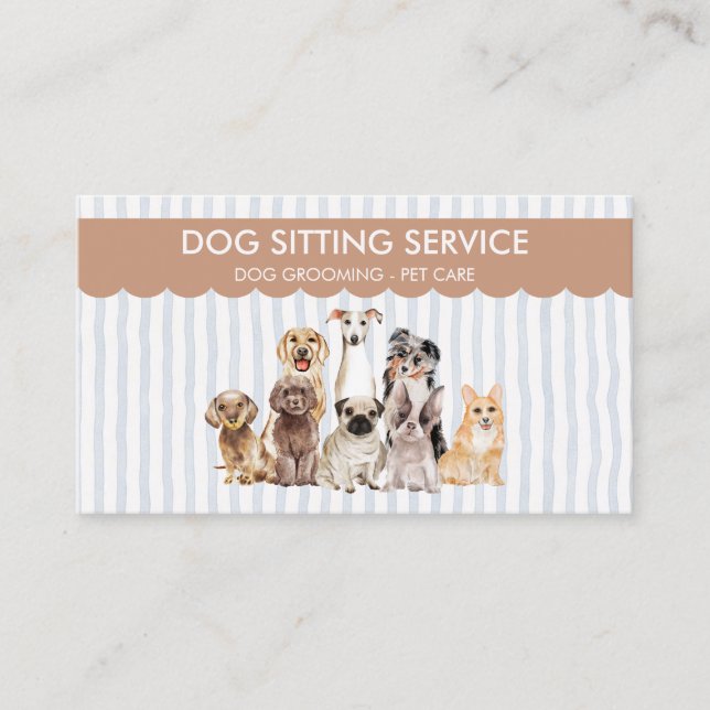 Carte De Visite Chiens aquarelle Stripes Pet Sitter (Devant)