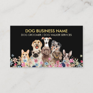 Carte De Visite Chiens aux fleurs aquarelles