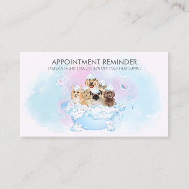 Carte De Visite Chiens Bleus Roses Chats spa Groomer Rendez-vous (Devant)