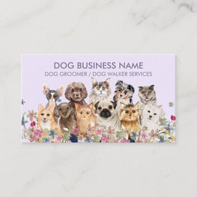 Carte De Visite Chiens Chats Lilas Violets (Devant)