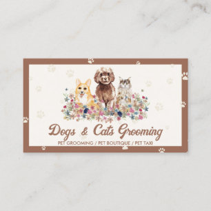 Carte De Visite Chiens d'aquarelle Brown Chats Empreintes de patte