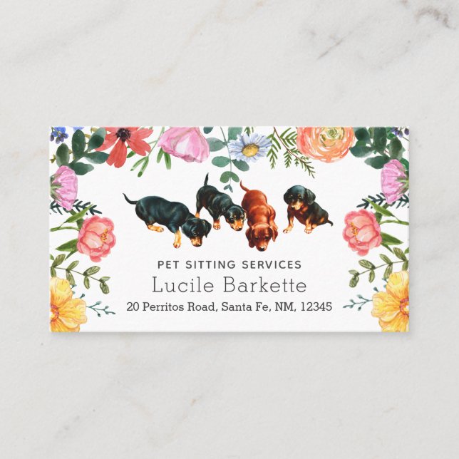 Carte De Visite Chiens de compagnie Boho Dachshunds Fleurs sauvage (Devant)
