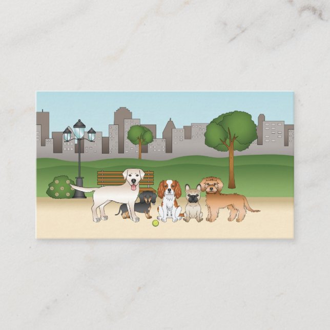 Carte De Visite Chiens de Dessin Animé Mignons Dans Un Parc - Serv (Devant)