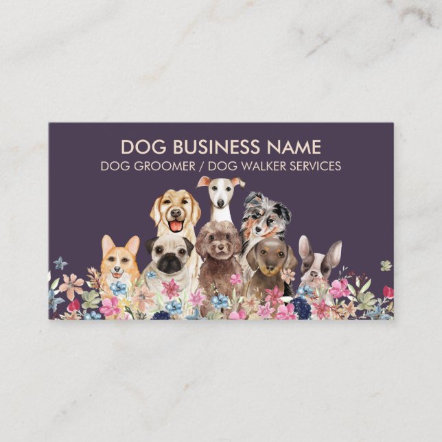 Carte De Visite Chiens de garde d'animaux de compagnie violets (Devant)