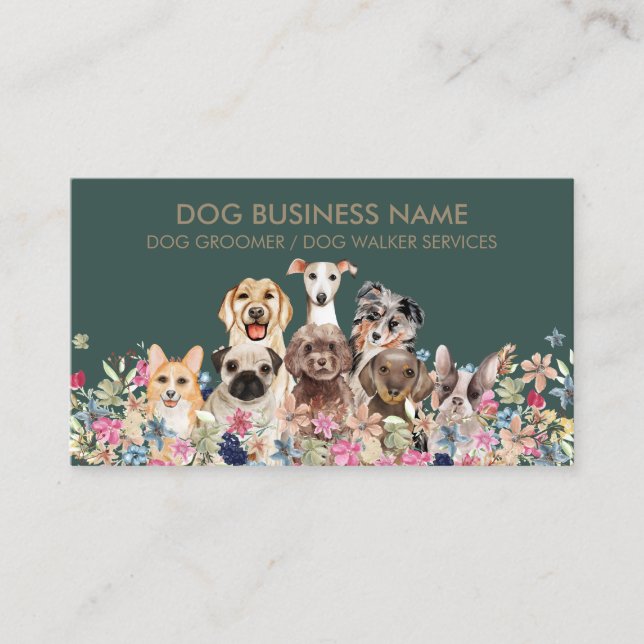Carte De Visite Chiens Dessinant Fleurs Design (Devant)