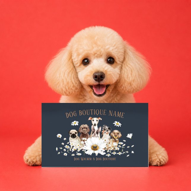 Carte De Visite Chiens Fleur de Pissenlit Marron Navy Garde d'Anim (Créateur téléchargé)