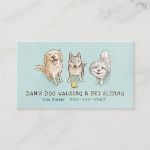 Carte De Visite Chiens Heureux Garde d'Animaux Promeneur de Chiens