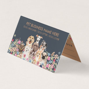 Carte De Visite Chiens huit type chiot avec fleurs brun marine