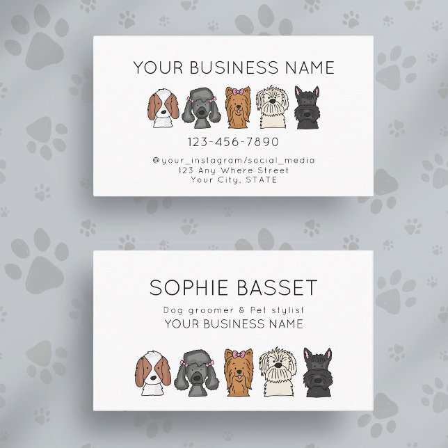 Carte De Visite Chiens Mignons Simples Blanc Toilettage (Créateur téléchargé)