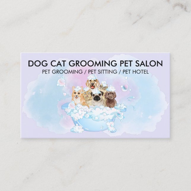 Carte De Visite Chiens rose violet Chats Douche Groomer animal (Devant)