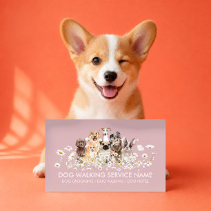 Carte De Visite Chiens roses mignons dans des marguerites, Toilett