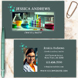 Carte De Visite Chimie Sciences Professeur Tutor<br><div class="desc">Carte de visite avec l'image d'un laboratoire coloré (avec des bulles toxiques ludiques qui sortent) sur un arrière - plan turquoise gris. Sur le dos est l'espace pour votre photo personnalisée (en option). Idéal pour un scientifique spécialisé en chimie ou un enseignant/tuteur.</div>