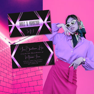 Carte De Visite Chimmer rouge rose géométrique noir avec Monogramm