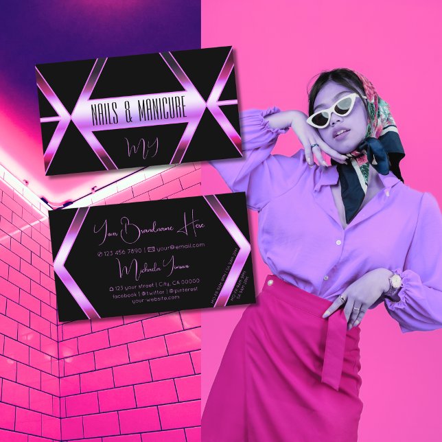 Carte De Visite Chimmer rouge rose géométrique noir avec Monogramm (Créateur téléchargé)