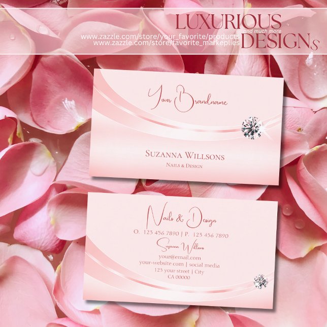 Carte De Visite Chimy Pastel rose avec diamant étincelé élégant (Créateur téléchargé)