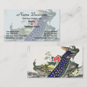 Carte De Visite Chinoiserie Paon Bleu Pivoine Rose Art Botanique
