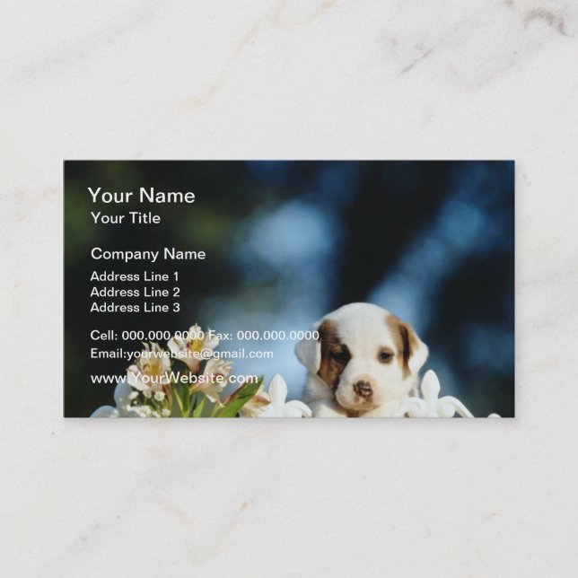 Carte De Visite Chiot jaune avec les oreilles brunes regardant (Devant)