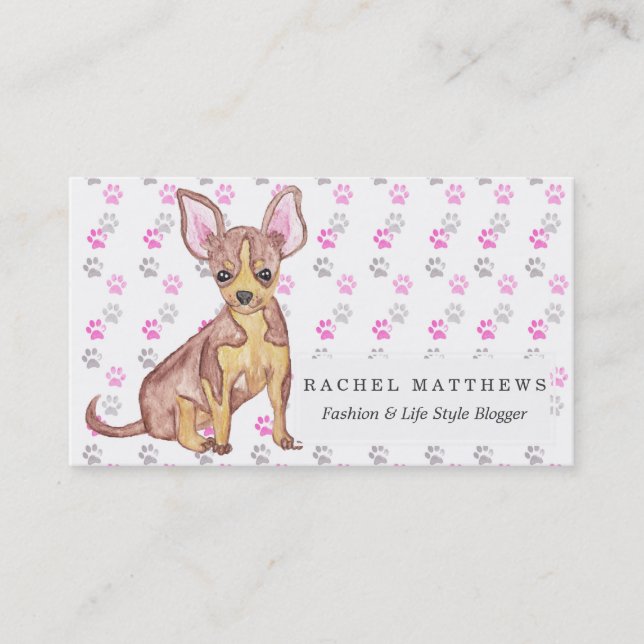 Carte De Visite Chiot mignon de chiwawa dans l'aquarelle et les (Devant)