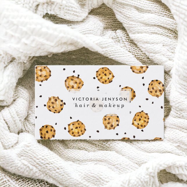Carte De Visite Chips de chocolat moderne cookies motif d'aquarell (Modern chocolate chips cookies watercolor pattern business card)