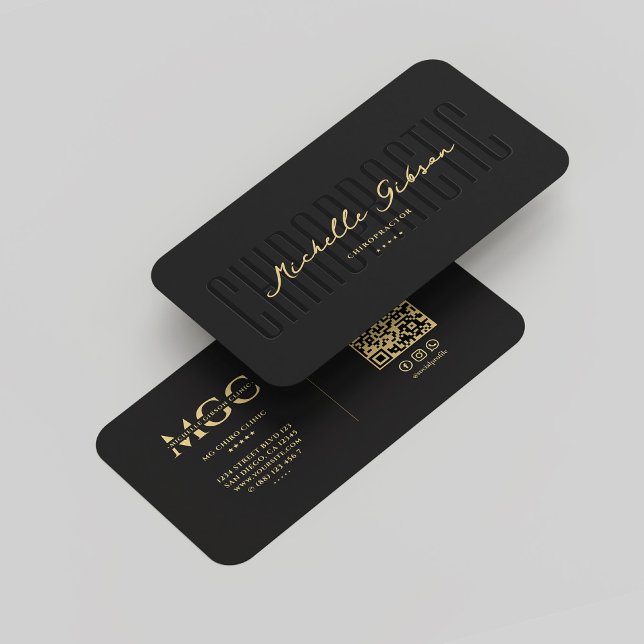 Carte De Visite Chiropracteur Monogramme moderne Elégant Black Gol (Modern Monogram Chiropractor Elegant Black Gold Business Card
)