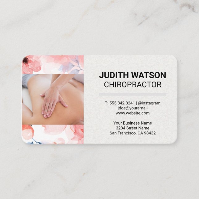 Carte De Visite Chiropraticien Massage | Fond Fleur (Devant)