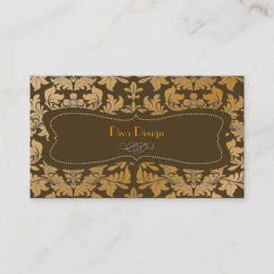 Carte De Visite Chocolat damassé baroque de Faux or