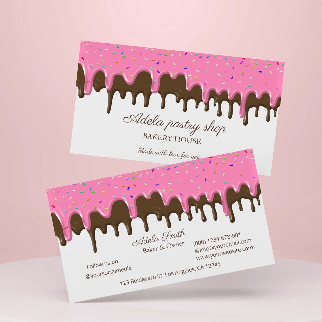 Carte De Visite Chocolat fraise Dégoulinade de glaçage (Chocolate strawberry Frosting Drip Business Card)