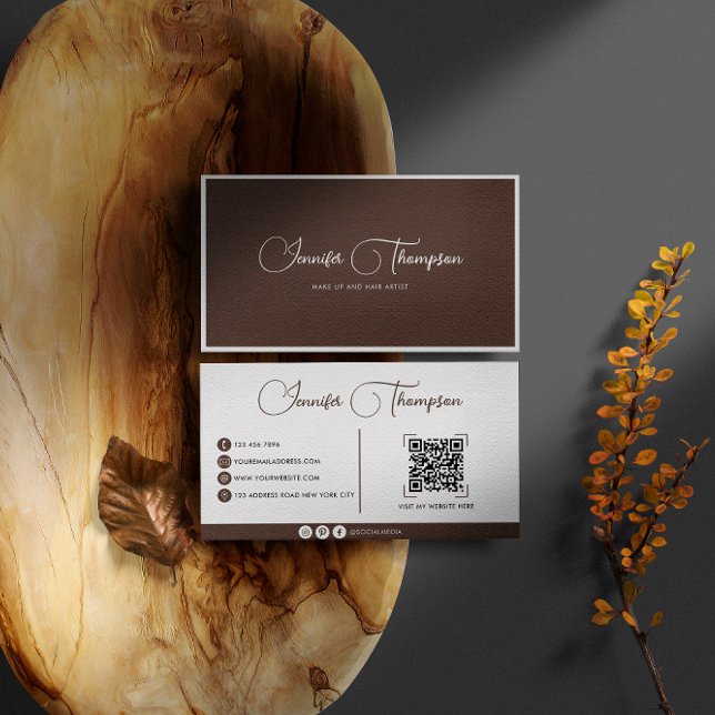 Carte De Visite Chocolat professionnel Code QR Script Brown (Créateur téléchargé)