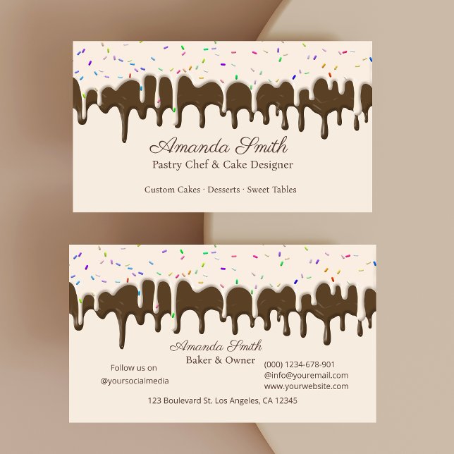 Carte De Visite Chocolat & Vanille Confetti Dégoulinade de Glaçage (Chocolate & Vanilla Confetti Frosting Drip Business Card)
