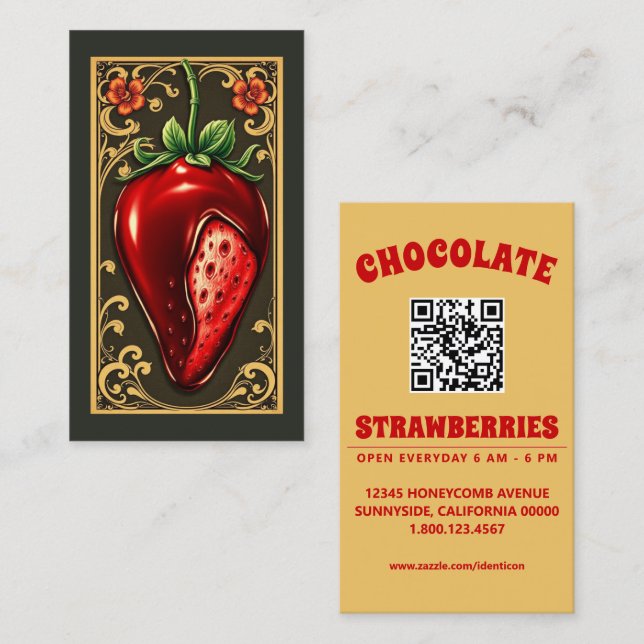 Carte De Visite chocolate strawberry with qr code (Devant / Derrière)