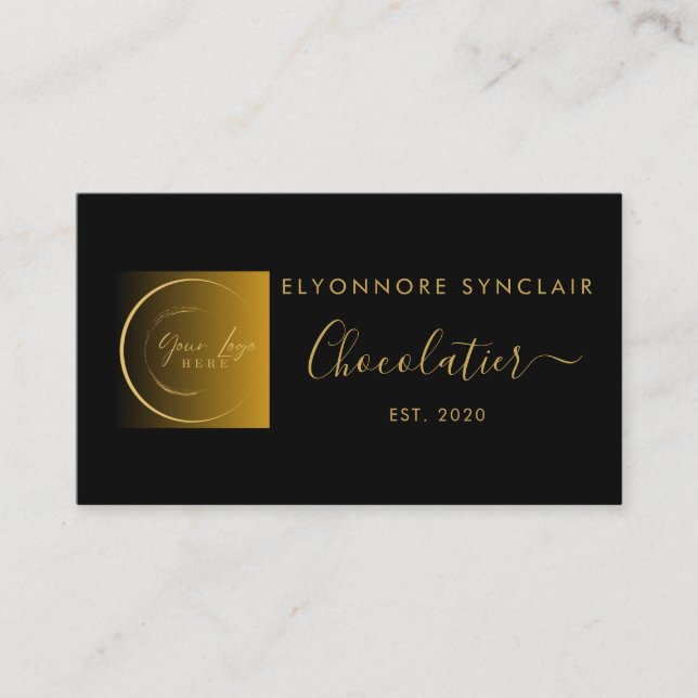 Carte De Visite Chocolatier élégant logo écriture noir or (Devant)