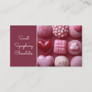 Carte De Visite chocolats en forme de coeur rose