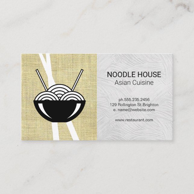 Carte De Visite Chopsticks Burlap Fabric | Noodle Restaurant (Devant)