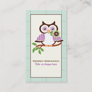 Carte De Visite Chouette à ressort mignonne avec bordure verte à l