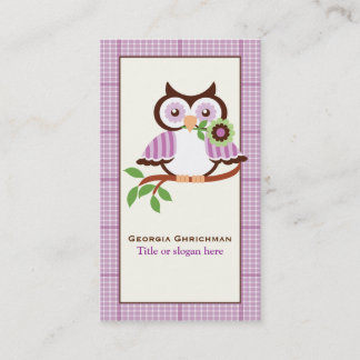 Carte De Visite Chouette à ressort mignonne sur une branche, bordu