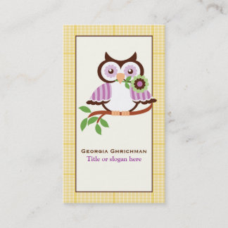 Carte De Visite Chouette à ressort mignonne sur une branche, bordu