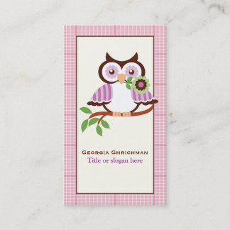 Carte De Visite Chouette à ressort mignonne sur une branche, bordu