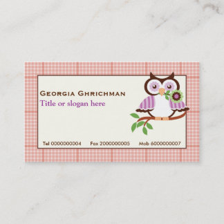 Carte De Visite Chouette à ressort mignonne sur une branche, bordu