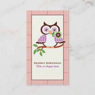 Carte De Visite Chouette à ressort mignonne sur une branche, bordu