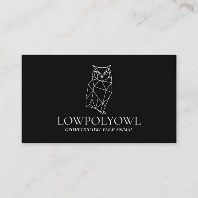 Carte De Visite Chouette animal noir et blanc en lowpoly (Devant)