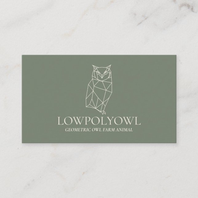 Carte De Visite Chouette animalière Green Sage en lowpoly (Devant)