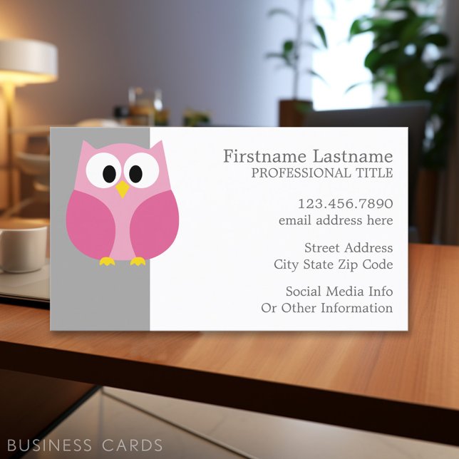 Carte De Visite Chouette de dessin mignonne - Nom personnalisé ros (Personalized Printed Business Cards)
