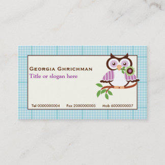 Carte De Visite Chouette de printemps mignonne sur une branche, bo