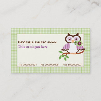 Carte De Visite Chouette de printemps mignonne sur une branche, bo